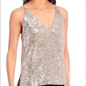 NWT Gianni Bini Silver Sequin V-Neck Line Tank Top Size S
